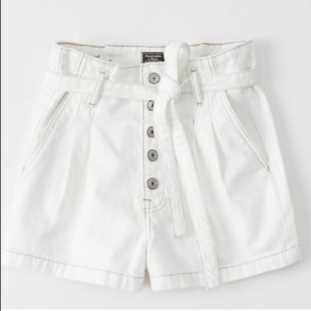 Abercrombie & Fitch White Denim Paper Bag Shorts